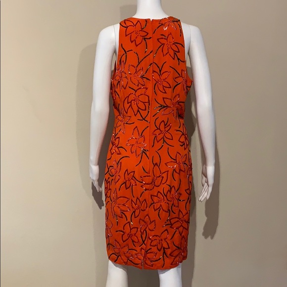 Vintage Silk Carmen Marc Valvo Dress Beaded Orange - Picture 4 of 8